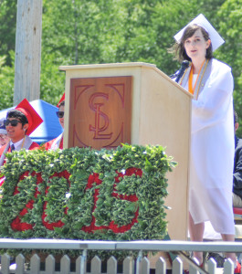 Sarah Coady of Halifax Class Valedictorian speaks to her classmates as they graduate from Silver Lake .
